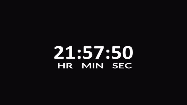 Twenty four Hours countdown timer animation in 60 sec , One day countdown animation in one minute, 24-hours animation vedio with alpha channel in 4k.