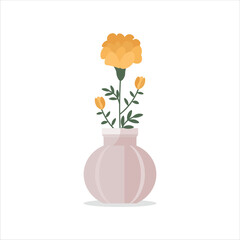 Marigold Decorative Flower on a Pot Colored Flat Illustration