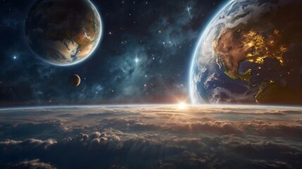 Obraz premium View of Earth and planets in space with starry background