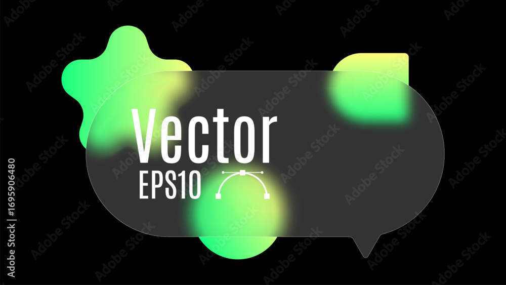 Poster rounded speech bubble displays a semi-transparent design, blending with vibrant green geometric shap