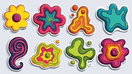 Colorful abstract shapes resembling flowers and clouds on a transparent background.