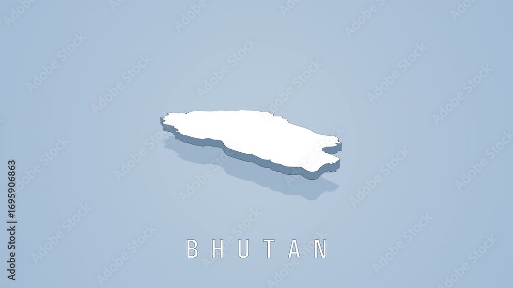 Poster bhutan 3d map rotating on blue background