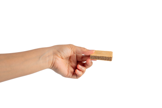 Wafer biscuit with chocolate cream and hand isolated on transparent background - Powered by Adobe