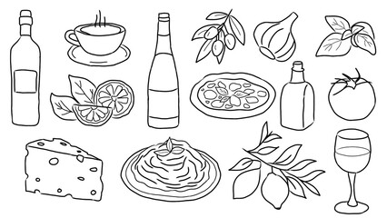 Hand drawn italian doodle set collection, hand drawn italian themed illustration set
