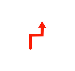 red zig zag arrow icon on white background
