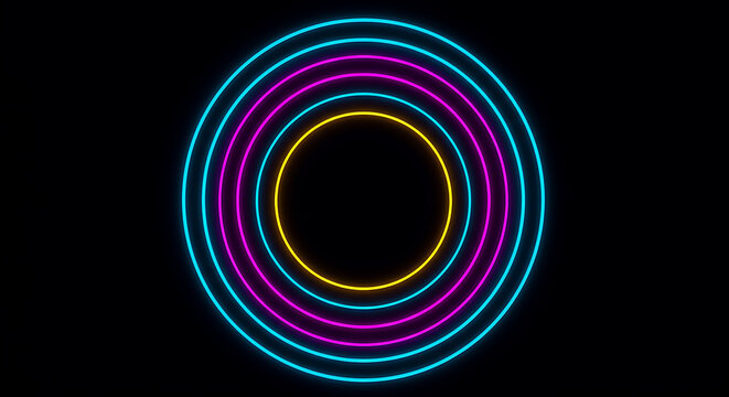abstract glowing neon concentric circles - Powered by Adobe