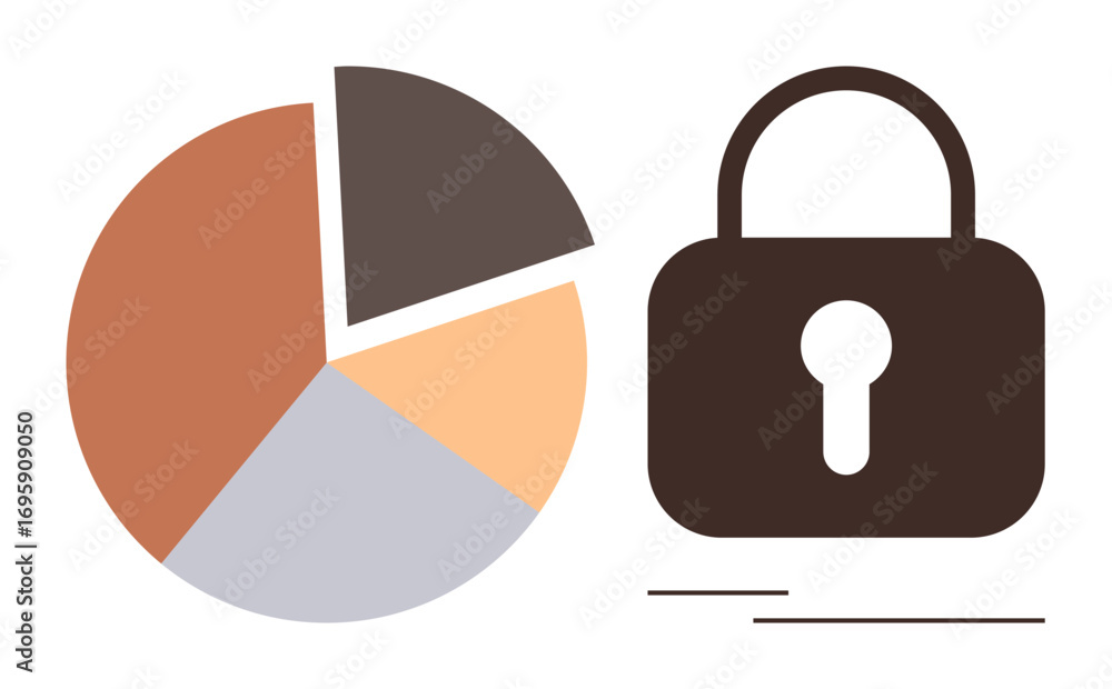 Poster pie chart showing data analysis alongside a lock icon symbolizing security. ideal for analytics, cyb