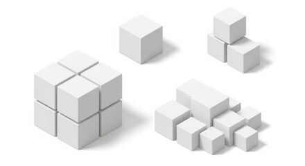 Abstract Cube Structures on White Background