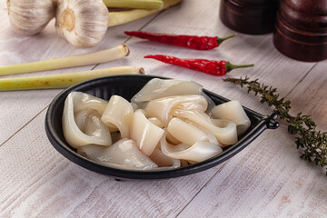 Raw squid rings for cooking