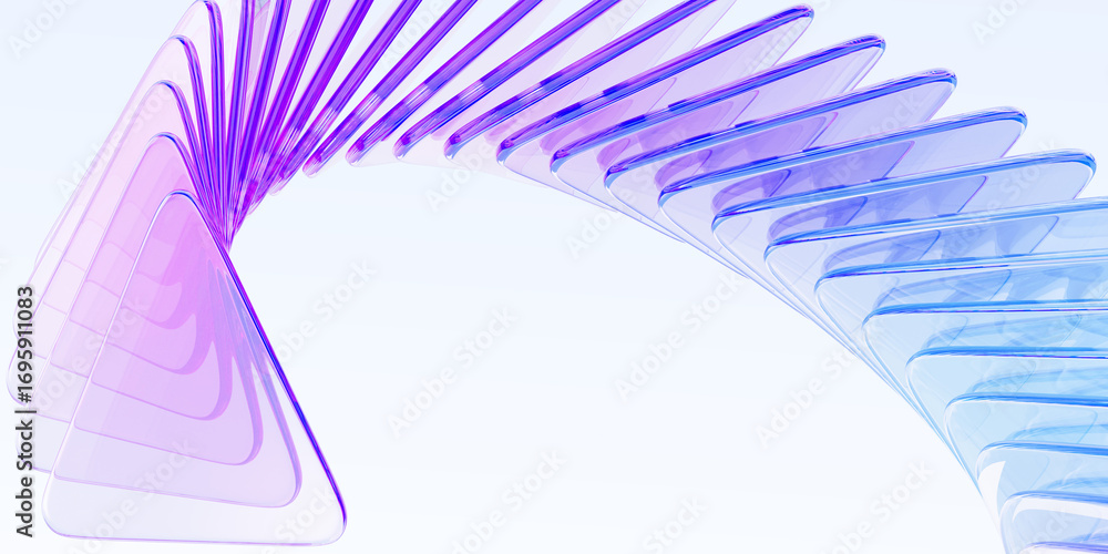 Poster 3d crystal holographic ribbon wave line of glass transparent triangle shapes render. abstract digita