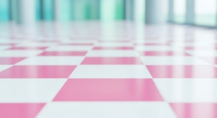 Soft Focus Pink and White Checkerboard Pattern Floor Tile Interior