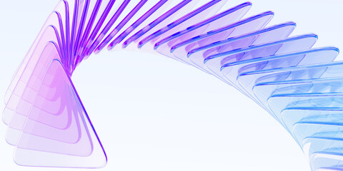 3d crystal holographic ribbon wave line of glass transparent triangle shapes render. Abstract digital tech background, data array with purple blue gradient and speed motion effect. 3D illustration