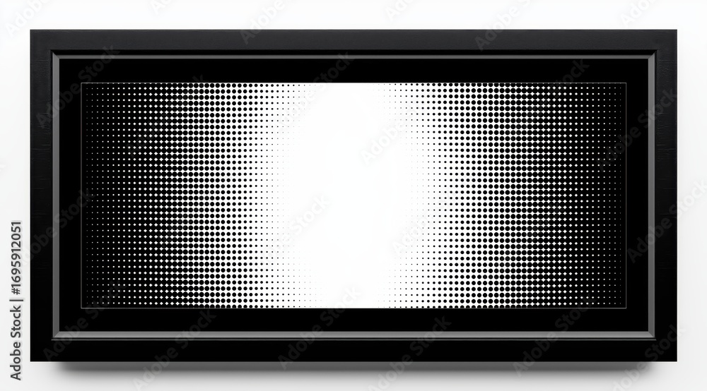 Poster modern rectangular design: an abstract, geometric piece featuring a gradient of black and white pixe