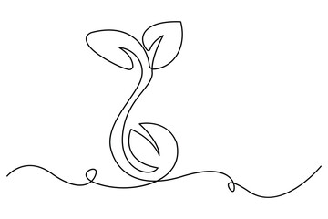 Plant growing continuous one line art drawing sprout and tree outline minimal vector illustration
