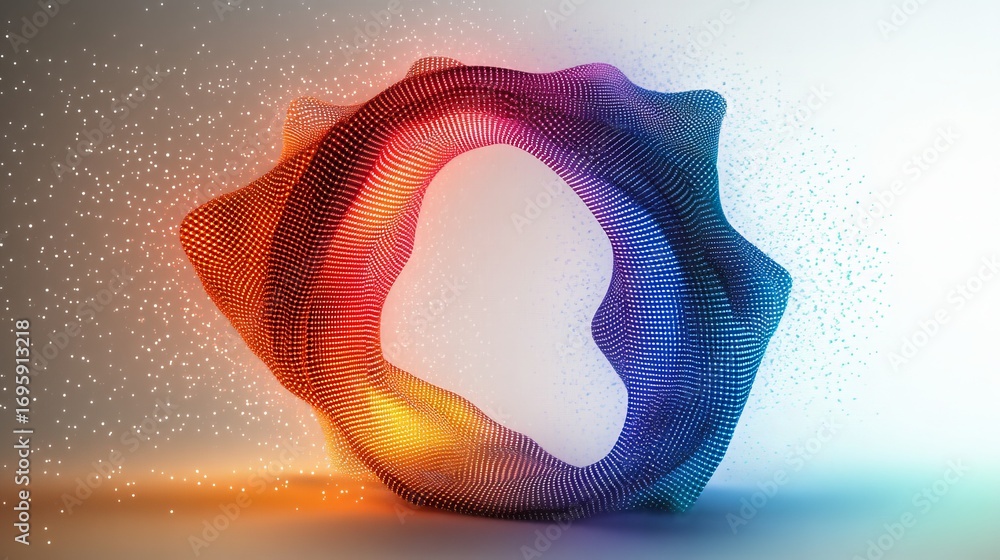 Poster vibrant gradient circular geometric shape with dotted waveform design for modern abstract art