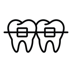 Orthodontic teeth with braces line icon for dental and healthcare concept