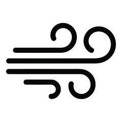 Illustration of stylized wind blowing horizontally with three lines and curved ends for weather icons silhouette