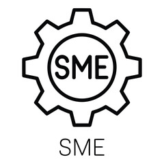 Sme representation with gear outline and text describing the business model of small medium enterprise silhouette