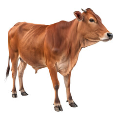 A brown cow standing isolated on transparent background, showing its muscular build