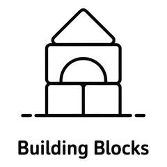 Building blocks stacked to form a small house with a roof and base for children to play with toy set silhouette