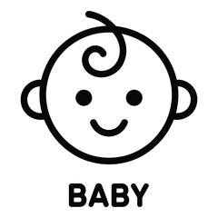 Obraz premium A simple line drawing of a baby face with a smile and curly hair on a white background design icon silhouette