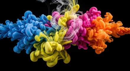 Obraz premium Colorful Ink in Water on Black Background, Abstract Smoke Effect
