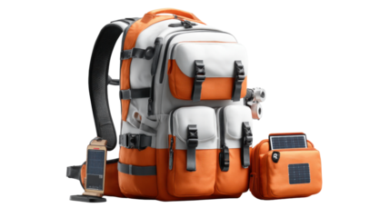 orange backpack isolated on white