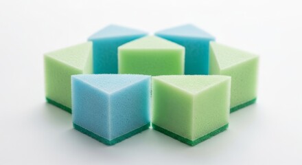 Obraz premium Colorful Cleaning Sponges Arrangement on White Background