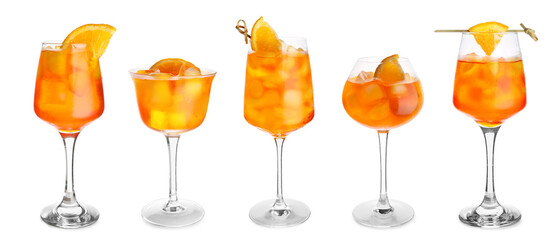 Set of Aperol spritz cocktail on white background