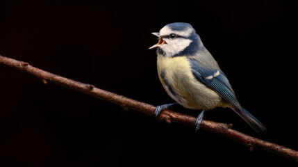 Obraz premium Blue Tit Singing on Branch
