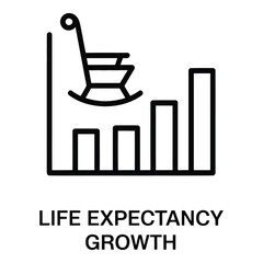 Life expectancy growth chart with rocking chair indicating retirement and aging population increase silhouette