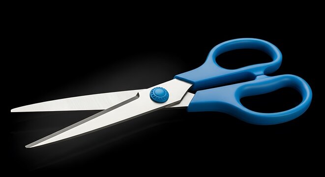 Blue Scissors Open Against Black Background