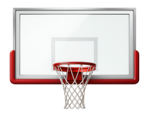 Regulation-size basketball hoop with a tempered glass backboard for gymnasiums