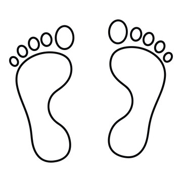 Art of simple outline of two bare human footprints, one left and one right, isolated on white background