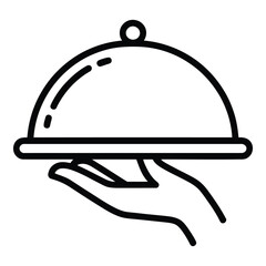 Hand holding a cloche food service presentation elegant dining experience restaurant quality design icon vector art silhouette