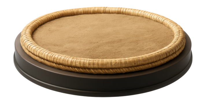 Circular sumo ring with straw boundary and sand base for traditional tournaments