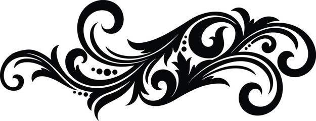 Elegant Black Swirl Ornament Vector - Decorative Vintage Flourish Design Element for Invitations, Borders, and Embellishments - Ornate Baroque Style Scrollwork for Graphic Projects.