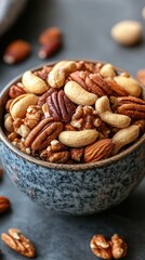 Fototapeta premium Assorted nut selection in rustic bowl for healthy snacking and cooking inspiration