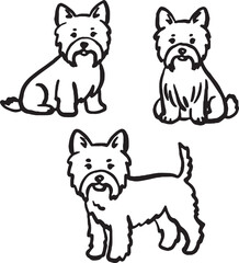 Hand-drawn whimsical Yorkshire Terrier dogs.