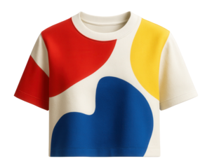 Boxy cropped t-shirt with bold abstract print in primary colors