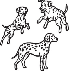 Hand-drawn whimsical Dolmatian dogs.