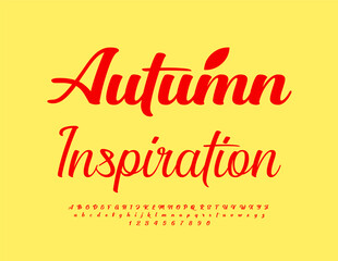 Vector Stylish Card Autumn Inspiration. Beautiful Calligraphy Font. Awesome Alphabet Letters and Numbers set