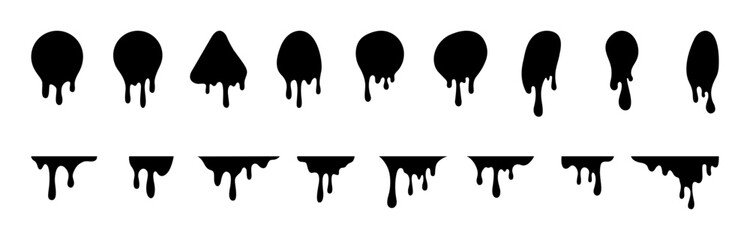 Dripping Paint Vector Icons Set in Solid Black Silhouette Style