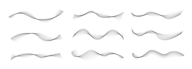 Abstract Vector Wavy Halftone Lines with Dotted Pattern Set