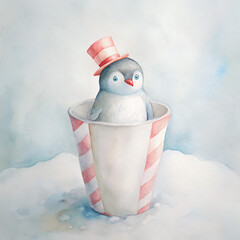 penguin in the snow on the table