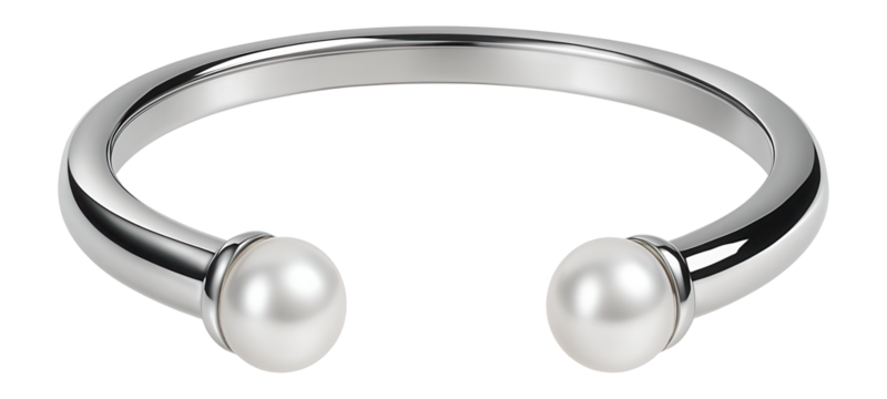 Minimalist open cuff bracelet with pearl end caps