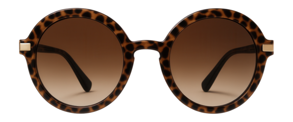 Oversized round sunglasses with leopard print frames and brown lenses