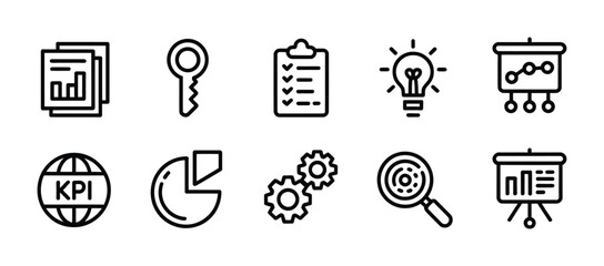 Business strategy planning analysis key performance indicators kpi chart data search idea process list