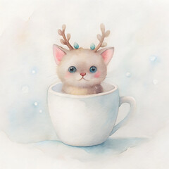 white kitten in a red cup