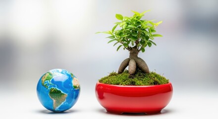 Earth and Bonsai Tree: Environmental Concept